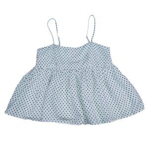 Kate Spade Polka Dot Smocked Tank Top L White Black Linen Blend. NWOT